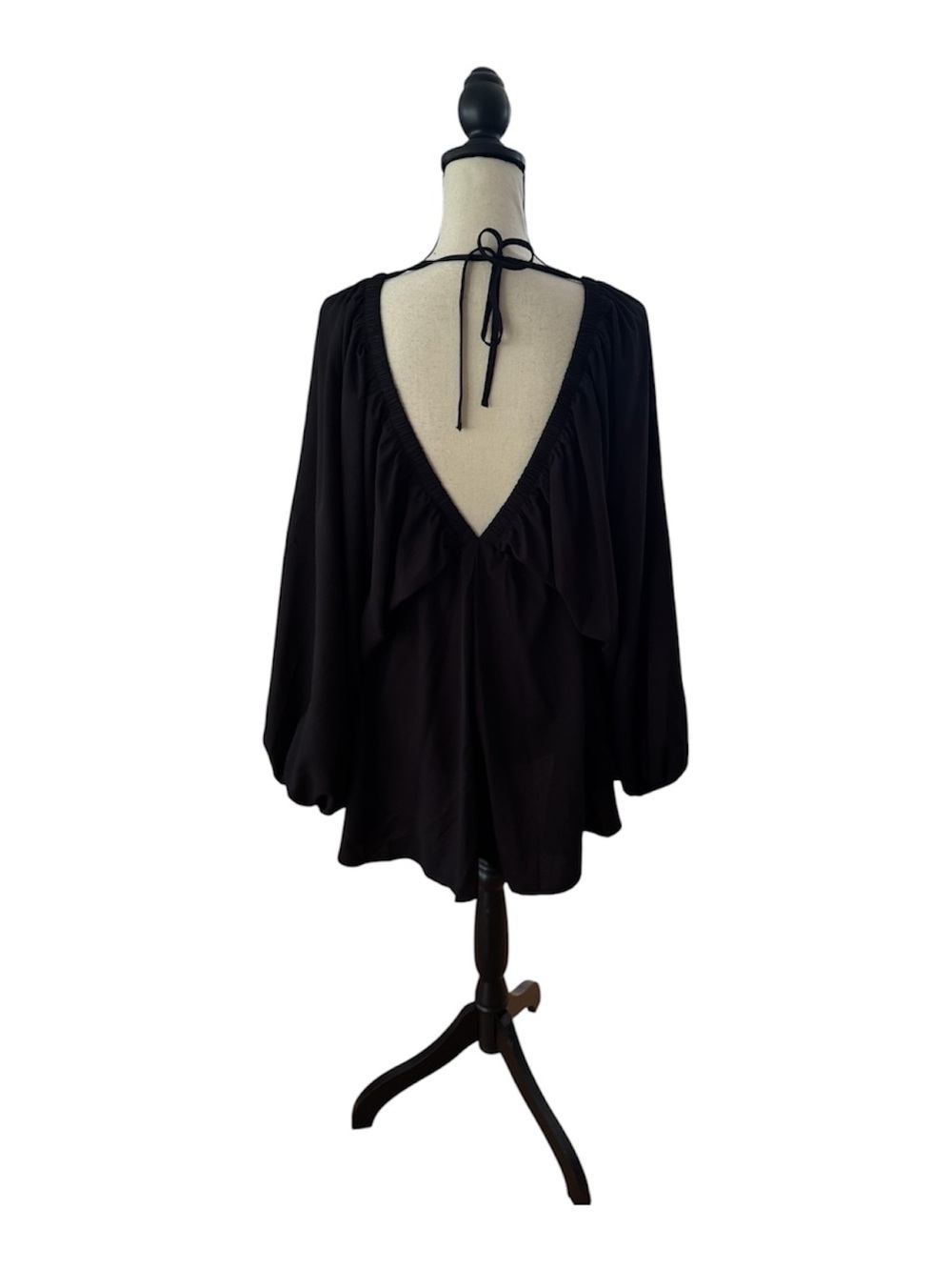 SHEIN Black Long Sleeve Deep V Tunic Dress - Picture 2 of 2